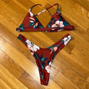 Burgundy Floral Small Swimsuit